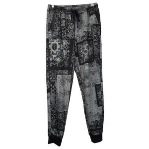 LuLaRoe Jogger Pants Women Small Black Gray JAX Bandana Paisley Patchwork Lounge